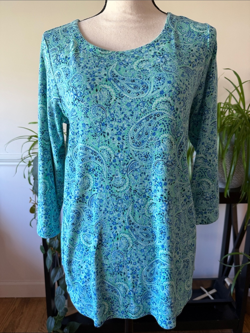 J. Jill Green and Blue Paisley Scoop Neck Tee